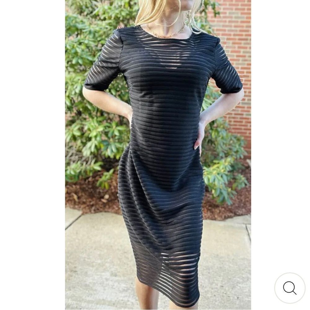 Badgley Mischka Black Sheer Striped Dress